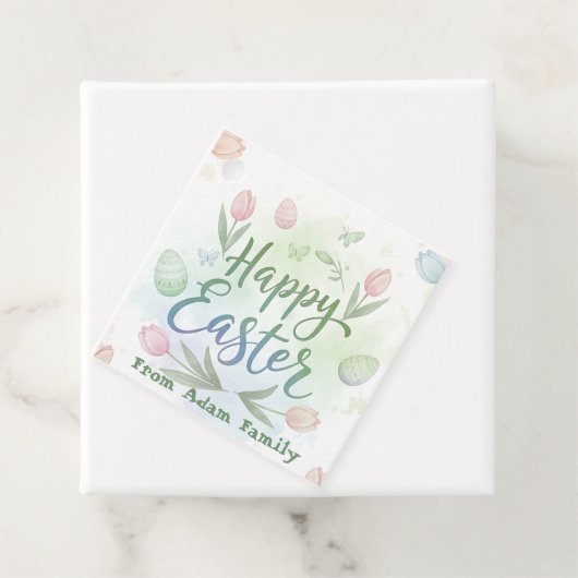 Hand-Lettered Happy Easter Watercolor Geschenkanhänger (Beispiel)