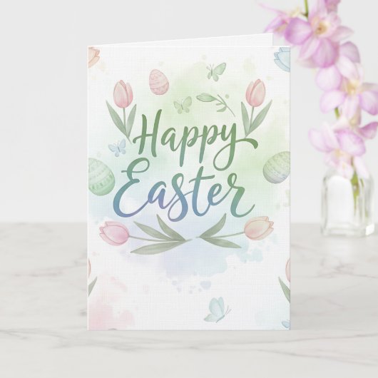 Hand-Lettered Happy Easter Watercolor Greeting  Karte (Orchidee)
