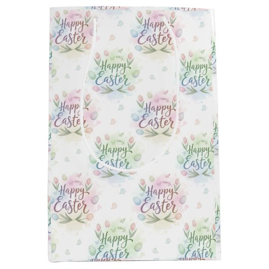 Hand-Lettered Happy Easter Watercolor Mittlere Geschenktüte (Vorderseite)