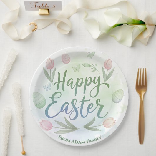 Hand-Lettered Happy Easter Watercolor Pappteller (Hochzeit)