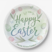 Hand-Lettered Happy Easter Watercolor Pappteller (Vorderseite)