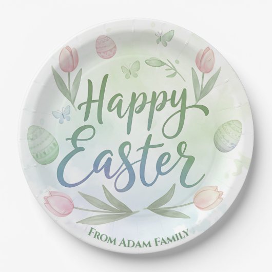 Hand-Lettered Happy Easter Watercolor Pappteller (Vorderseite)