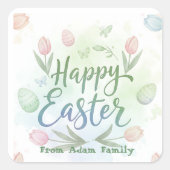 Hand-Lettered Happy Easter Watercolor Quadratischer Aufkleber (Vorderseite)