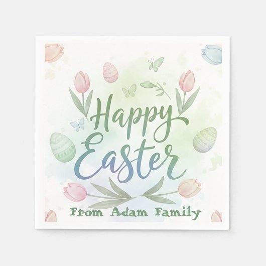 Hand-Lettered Happy Easter Watercolor Serviette (Vorderseite)