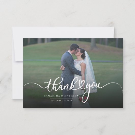 Hand Lettered Newlyweds Foto Modern Vielen Dank Mitteilungskarte (Vorderseite)