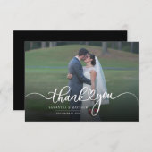 Hand Lettered Newlyweds Foto Modern Vielen Dank Mitteilungskarte (Vorne/Hinten)