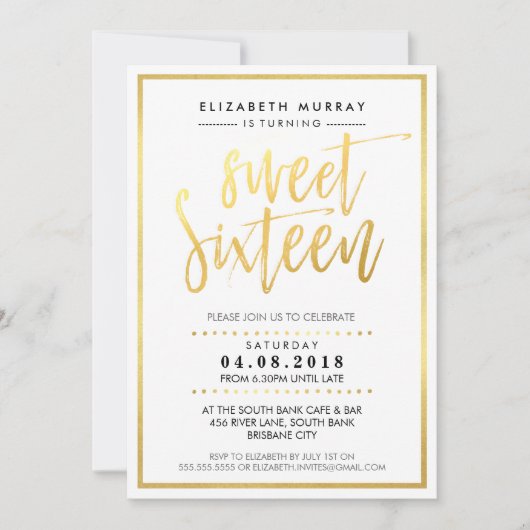 HAND LETTERED SCRIPT 16 trendige Hot-Gold-Folie Einladung (Vorderseite)