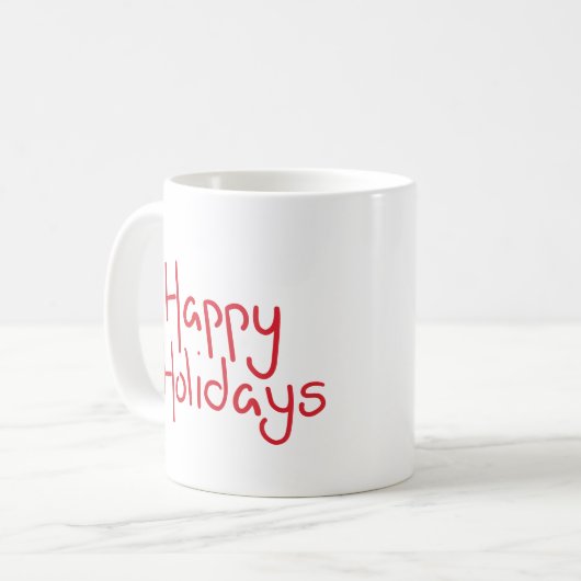 Hand-lettered script red Happy Holidays Kaffeetasse (Vorderseite Links)