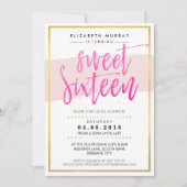 HAND LETTERED SCRIPT Süßes 16 trendy heißes rosa G Einladung (Vorderseite)