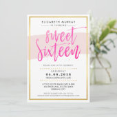 HAND LETTERED SCRIPT Süßes 16 trendy heißes rosa G Einladung (Stehend Vorderseite)