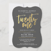 HAND LETTERED SCRIPT Typ modische Goldfolie grau Einladung (Vorderseite)
