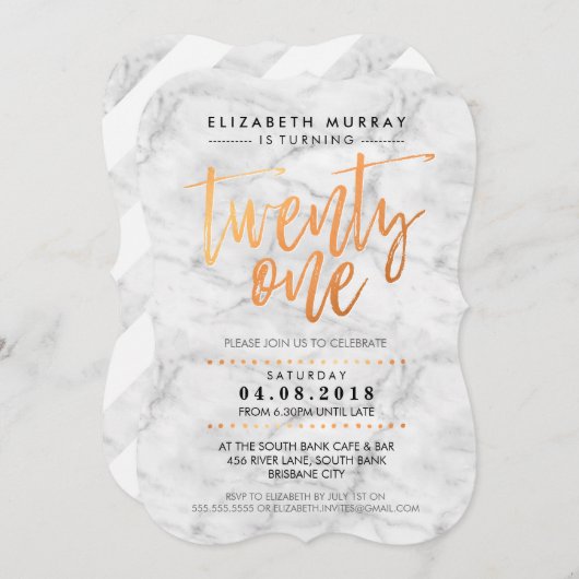 HAND LETTERED SCRIPT Typ trendiger Kupfermarmor Einladung (Vorne/Hinten)