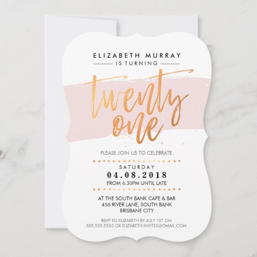 HAND LETTERED SCRIPT Typ trendy Kupferrot Rosa Einladung (Vorderseite)
