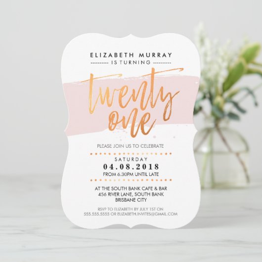 HAND LETTERED SCRIPT Typ trendy Kupferrot Rosa Einladung (Stehend Vorderseite)