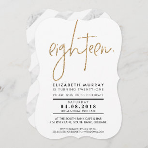 HAND LETTERED TYPE simple gold Glitzer 18. INVITE Einladung