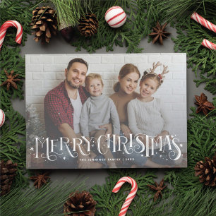 Hand Lettering Merry Christmas Family Photo Card Ankündigung