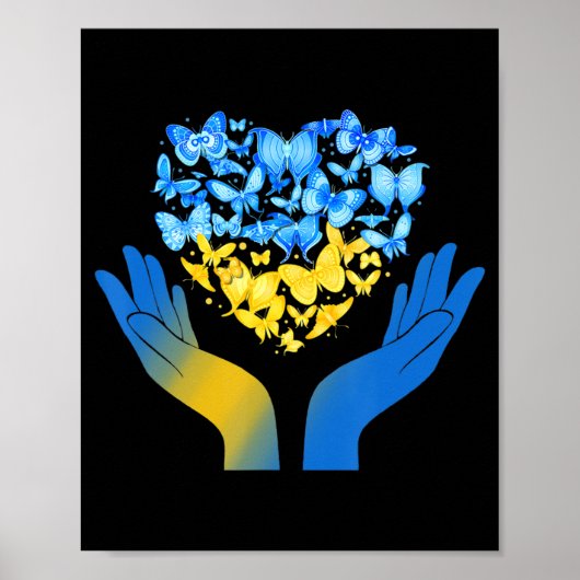 Hand-Liebe-Schmetterling Ukrainische Fahne zum Abb Poster (Vorne)
