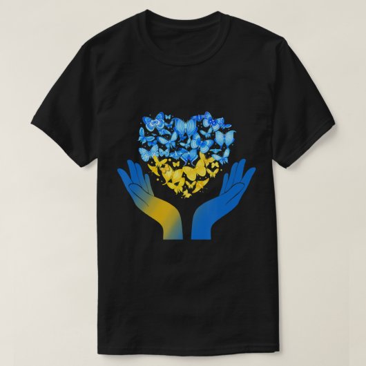 Hand-Liebe-Schmetterling Ukrainische Fahne zum Abb T-Shirt (Design vorne)