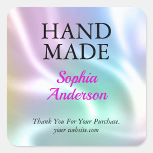 Hand Made, Danke, Name, Iridescent Quadratischer Aufkleber