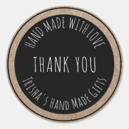 Hand Made mit Liebe Danke Kraft Black Runder Aufkleber