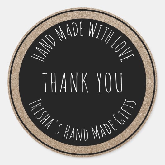 Hand Made mit Liebe Danke Kraft Black Runder Aufkleber (Vorderseite)