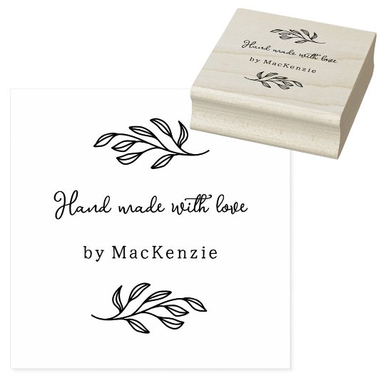Hand Made With Love Botanical Line Art Custom Name Gummistempel