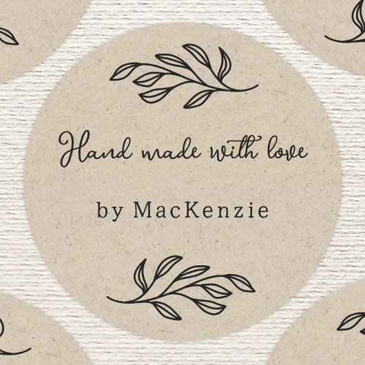 Hand Made With Love Brown Paper Botanical Leaf  Runder Aufkleber