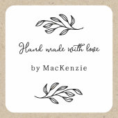 Hand Made With Love Personalized Botanical Leaf  Quadratischer Aufkleber