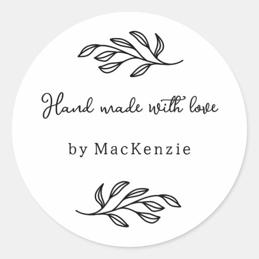 Hand Made With Love Personalized Botanical Leaf  Runder Aufkleber (Vorderseite)