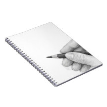 Hand mit Bleistift klassisches Notizbuch