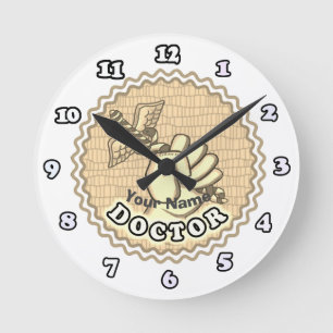 Hand mit Caduceus Arzt  Runde Wanduhr