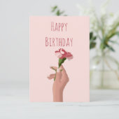 Hand mit Carnation Blume Happy Birthday Karte (Stehend Vorderseite)