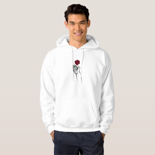 Hand mit Rose Minimal Art Herren Hoodie (Vorne ganz)