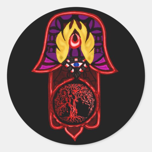 Hand of Hamsa feat: Tree of Life 3 Runder Aufkleber (Vorderseite)