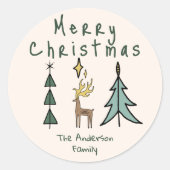Hand Painted Abstract Christmas Tree Reindeer Runder Aufkleber (Vorderseite)
