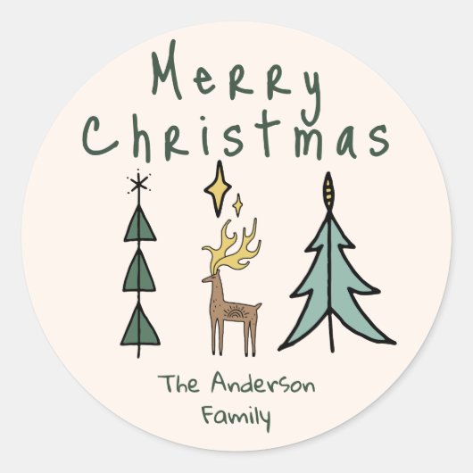 Hand Painted Abstract Christmas Tree Reindeer Runder Aufkleber (Vorderseite)