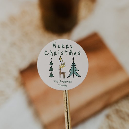 Hand Painted Abstract Christmas Tree Reindeer Runder Aufkleber