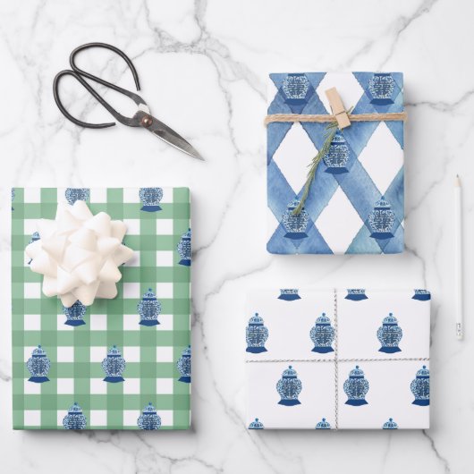 Hand Painted Blue and White Ginger Jar Geschenkpapier Set (Vorderseite)