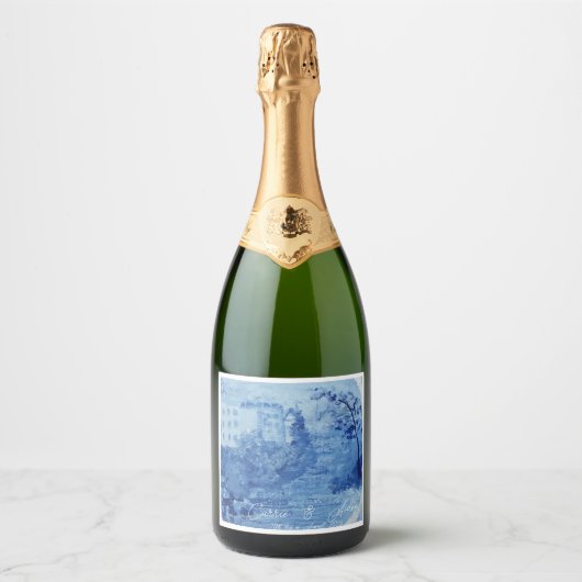 Hand Painted Blue Willow Ginger Jars Toile Schaumweinetikett (Vorderseite)