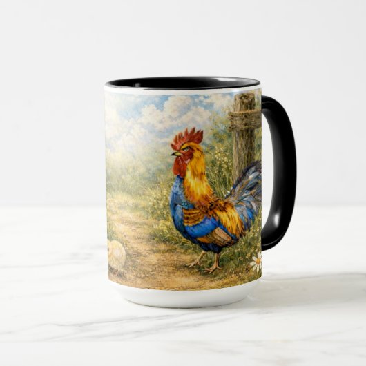 Hand-Painted Chicken & Chicks and Rooster Mug Tasse (VorderseiteRechts)