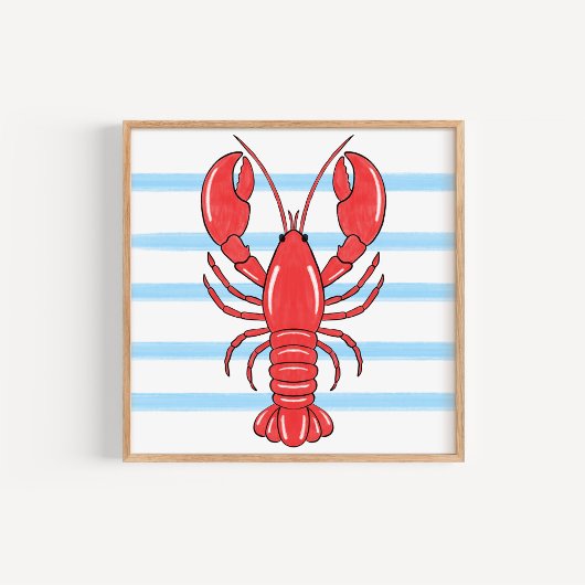 Hand-Painted Coastal Mediterranean Lobster Art Poster