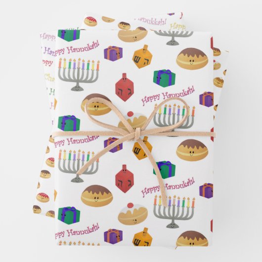 Hand Painted cute and fun Hannukah patterned Geschenkpapier Set (Beispiel)
