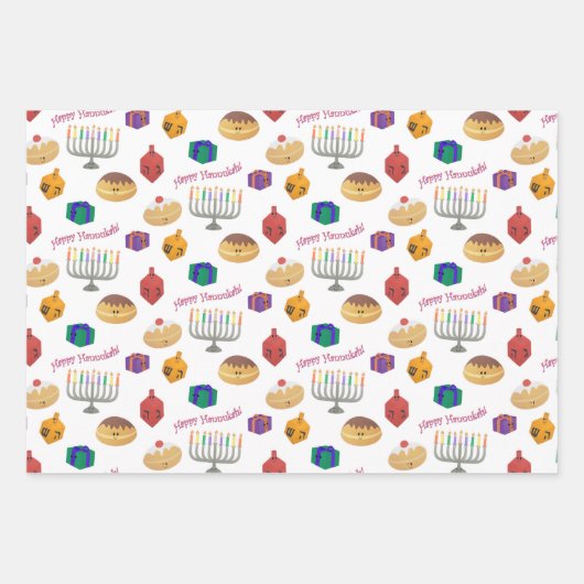 Hand Painted cute and fun Hannukah patterned Geschenkpapier Set (Vorderseite)