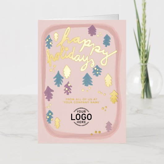 Hand Painted Cute Blush Pink Pine Trees Business (Vorderseite)