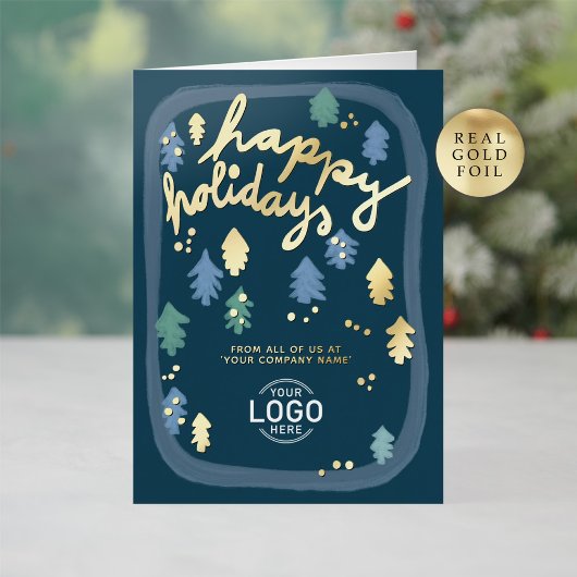 Hand Painted Cute Navy Blue Pine Trees Business