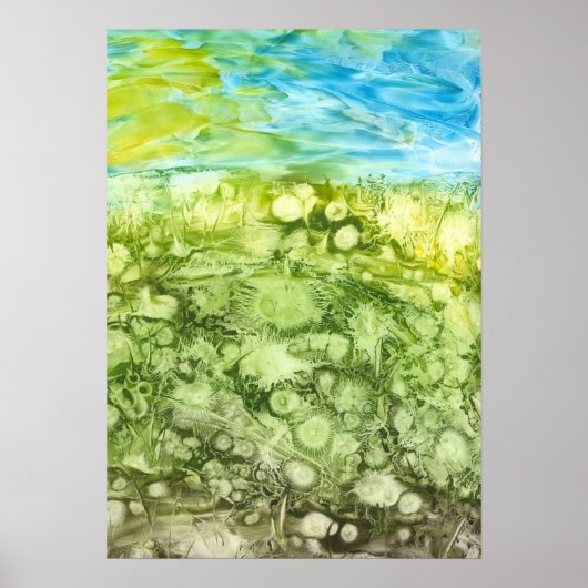 Hand Painted Dandelion Field and Blue Sky Poster (Vorne)