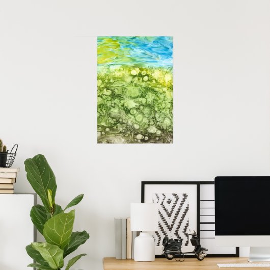 Hand Painted Dandelion Field and Blue Sky Poster (Heimbüro)