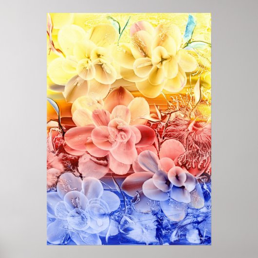 Hand Painted Fantasy Floral Art - Yellow Red Blue Poster (Vorne)