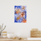 Hand Painted Floral Fantasy - Blue and Peach Bloom Poster (Küche)