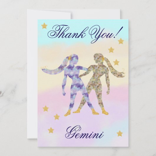 Hand-Painted Gemini Birthday Thank You Dankeskarte (Vorderseite)